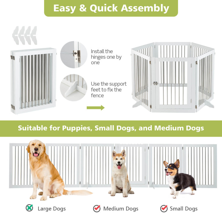 Freestanding 6-Panel Dog Gate with 4 Support Feet for Stairs-WhiteCostway Gallery View 3 of 10